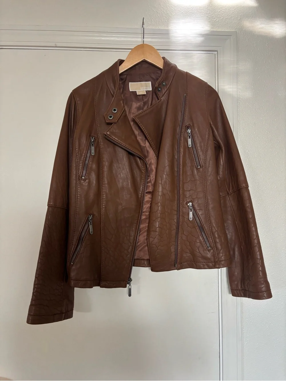 Women's Brown Leather Moto Jacket